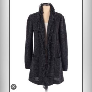 Fringe Open Front Cardigan by Ecru Large